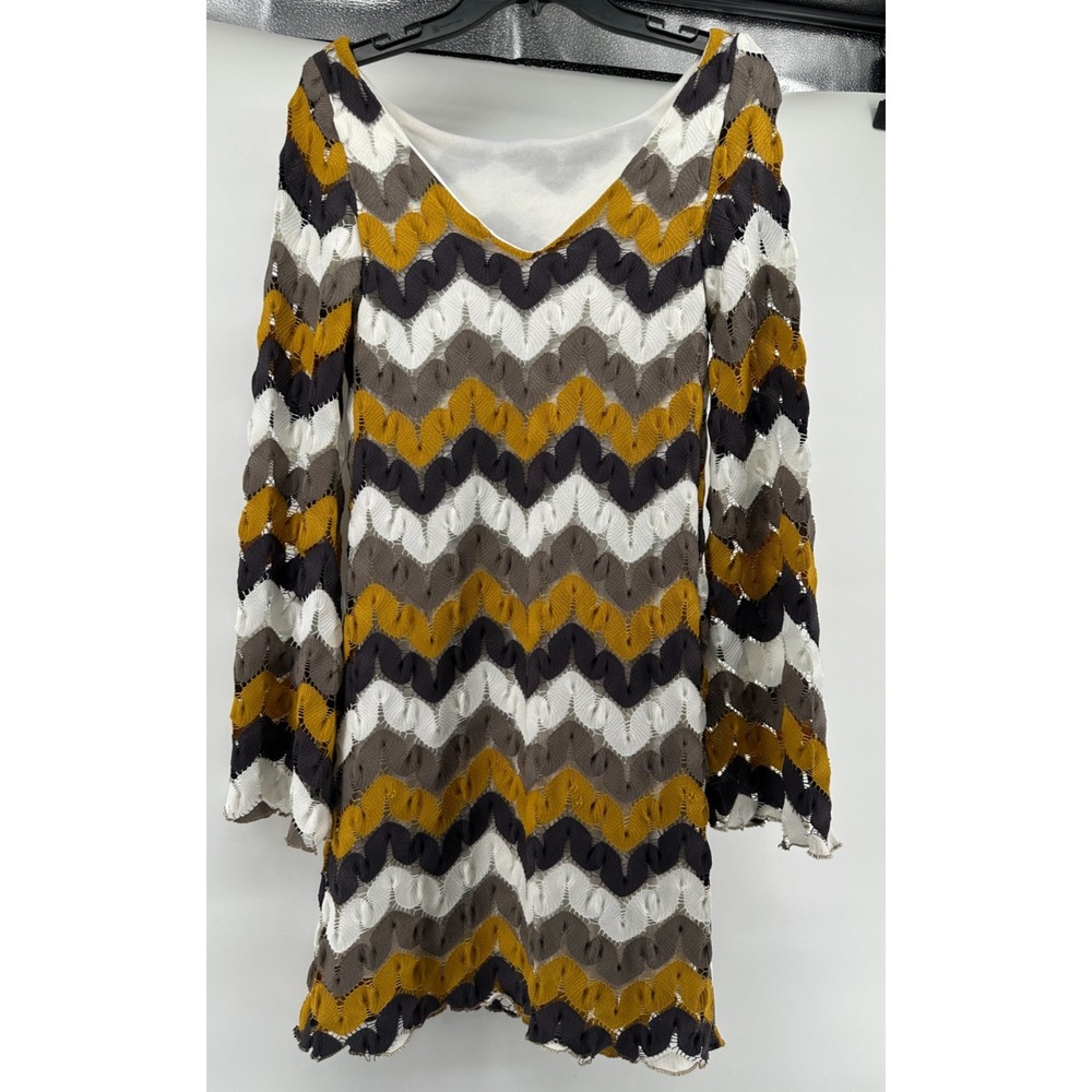 Judith March Gold/Gray Chevron Knit Bell Sleeve Lined Dress Women‎ Size Small
